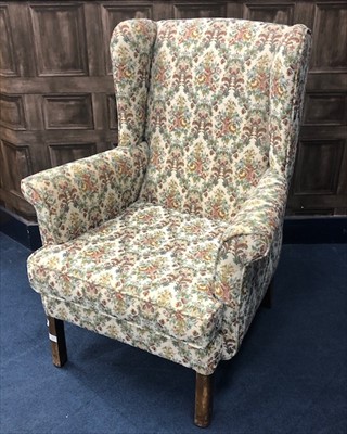 Lot 217 - A PAIR OF WING BACK ARMCHAIRS