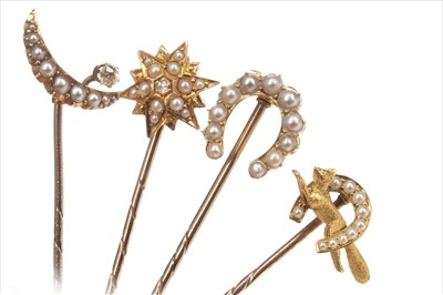 Lot 1346 - FOUR 19TH CENTURY SEED PEARL SET PINS