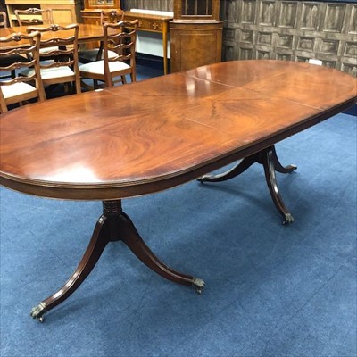 Lot 224 - A MAHOGANY REPRODUCTION D-ENDED DINING TABLE