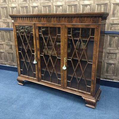 Lot 239 - A MAHOGANY THREE DOOR BOOKCASE