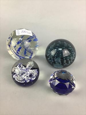 Lot 266 - A LOT OF FOUR GLASS PAPERWEIGHTS, CRANBERRY GLASS AND OTHER GLASS WARE