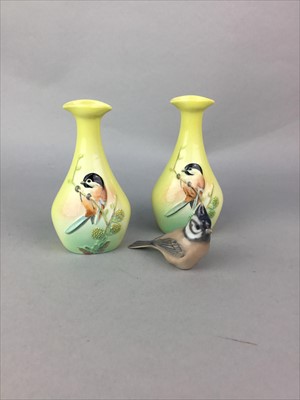 Lot 23 - A ROYAL COPENHAGEN FIGURE OF A BIRD ALONG WITH A PAIR OF VASES