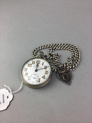 Lot 17 - A SILVER ALBERT CHAIN ALONG WITH A POCKET WATCH