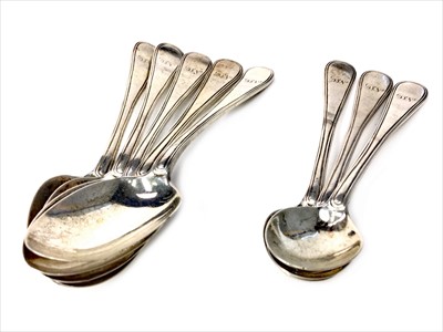 Lot 962 - A LOT OF FIVE VICTORIAN SILVER TEASPOONS ALONG WITH MATCHED PRESERVE SPOONS