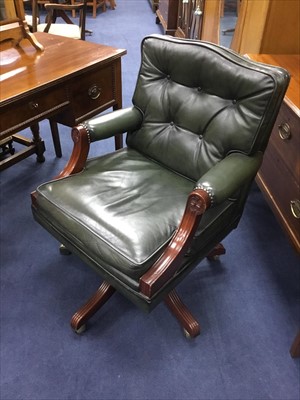 Lot 341 - A GREEN LEATHER CAPTAINS SWIVEL ARMCHAIR AND ANOTHER CHAIR