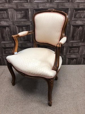 Lot 302 - A FRENCH STYLE ARMCHAIR