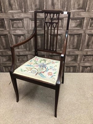 Lot 301 - A MAHOGANY OPEN ELBOW CHAIR