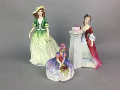 Lot 311 - A LOT OF THREE ROYAL DOULTON FIGURES OF 'RENDEVOUS', 'SPRING POSY' AND 'MONICA'