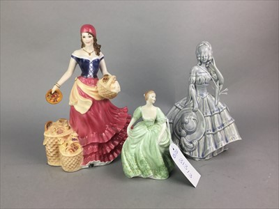 Lot 313 - A ROYAL WORCESTER FIGURE OF 'FRIUT SELLER AT APPLEBY FAIR' AND TWO OTHER FIGURES