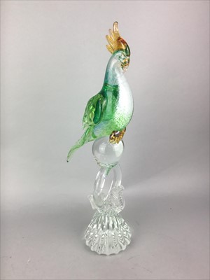 Lot 314 - A COLOURED GLASS FIGURE OF A PARROT