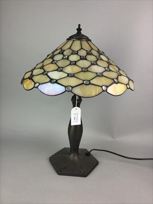 Lot 316 - A TIFFANY STYLE TABLE LAMP AND TWO OTHER LAMPS
