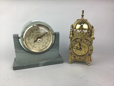 Lot 326 - A SLATE TABLE TOP BAROMETER, A CARRIAGE CLOCK, TWO PIN DISHES AND A PICTURE FRAME