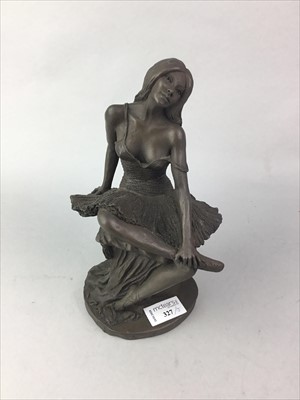 Lot 327 - A METAL SCULPTURE OF A FEMALE, BRASS VASE, INKWELLS AND A SMALL SCULPTURE