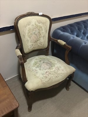 Lot 180 - A PAIR OF FRENCH STYLE ELBOW CHAIRS