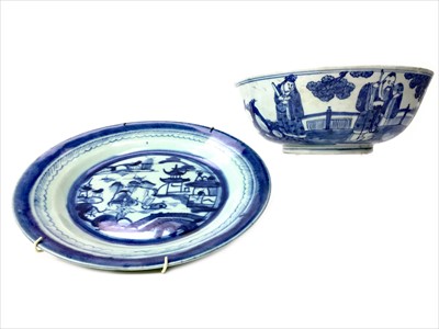 Lot 1156 - A CHINESE BLUE AND WHITE BOWL AND A PLATE