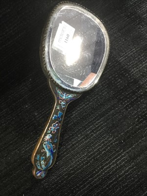 Lot 1160 - A CHINESE ENAMELLED METAL HAND MIRROR AND A SHOE HORN