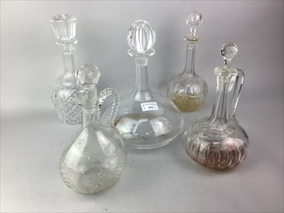 Lot 354 - A LOT OF FIVE GLASS DECANTERS AND FOUR DRINKING GLASSES