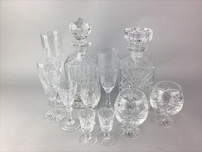 Lot 149 - A GROUP OF VARIOUS DRINKING GLASSES AND TWO SQUARE SPIRIT DECANTERS