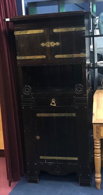 Lot 167 - AN ARTS & CRAFTS STAINED WOOD TALL CABINET