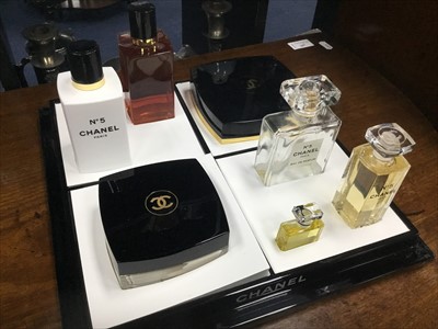 Lot 366 - A CHANEL BOX WITH VARIOUS PERFUMES AND CREAMS