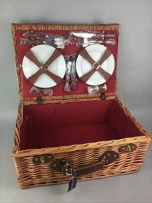 Lot 25 - A LOT OF TWO TRAVEL VANITY SETS, PICNIC BASKET AND A TEA SERVICE