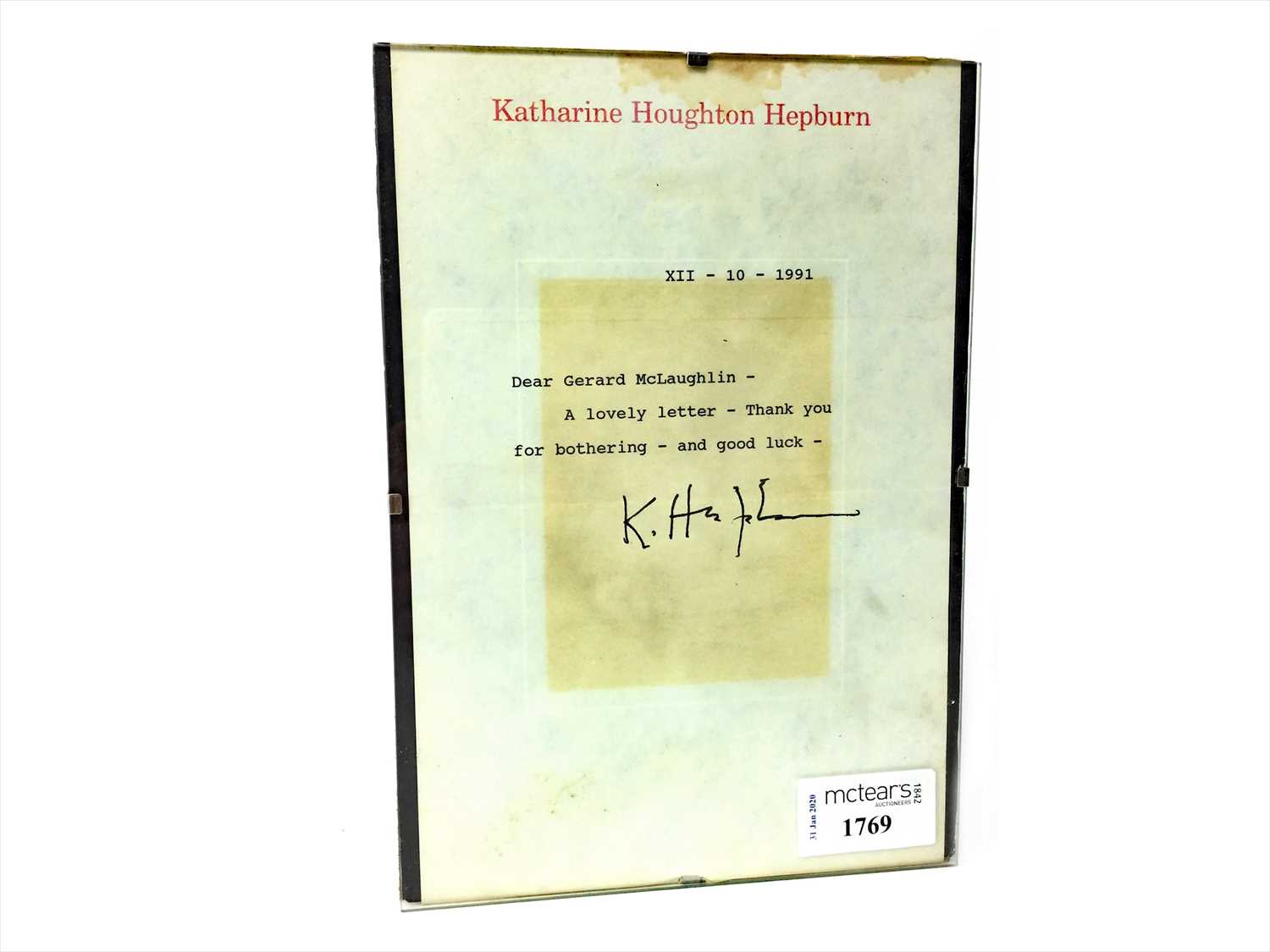 Lot 1769 - AN AUTOGRAPHED LETTER FROM KATHARINE HOUGHTON HEPBURN