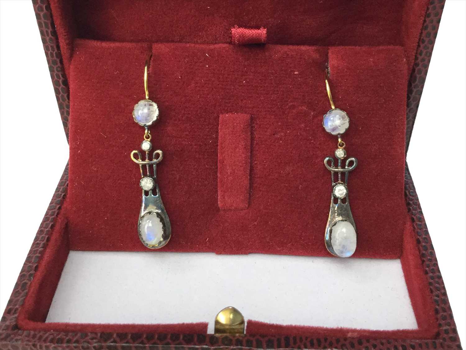 Lot 1378 - A PAIR OF MOONSTONE AND DIAMOND EARRINGS
