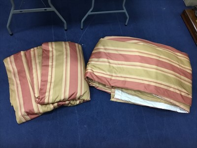 Lot 194 - A LARGE PAIR OF STRIPED SILK CURTAINS