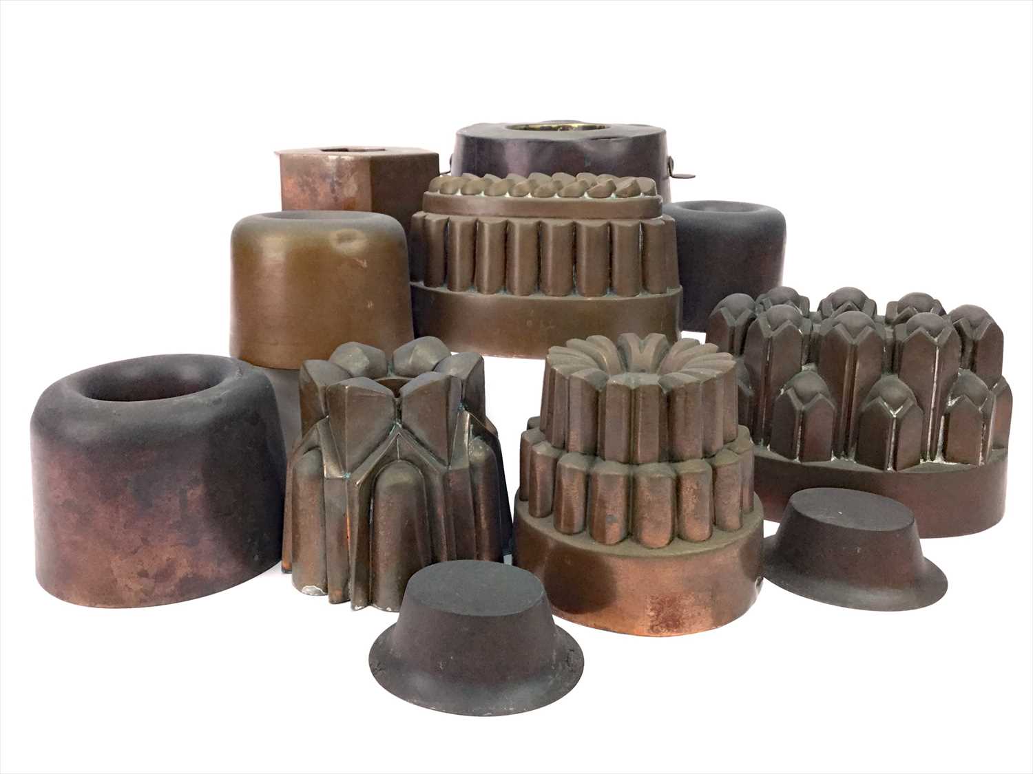 Lot 1307 - A LOT OF THIRTEEN VICTORIAN COPPER JELLY MOULDS