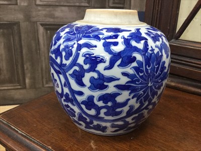 Lot 162 - A CHINESE BLUE AND WHITE GINGER JAR, ASHETS AND OTHER CERAMICS