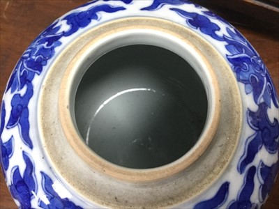 Lot 162 - A CHINESE BLUE AND WHITE GINGER JAR, ASHETS AND OTHER CERAMICS