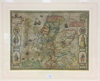 Lot 1367 - THE KINGDOME OF SCOTLAND, A COLOURED MAP BY JOHN SPEED