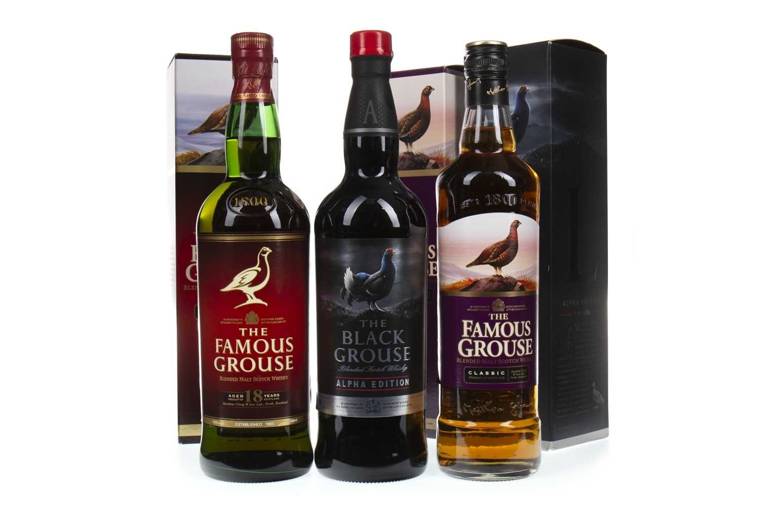 Lot 402 - FAMOUS GROUSE CLASSIC, AGED 18 YEARS AND THE BLACK GROUSE ALPHA EDITION