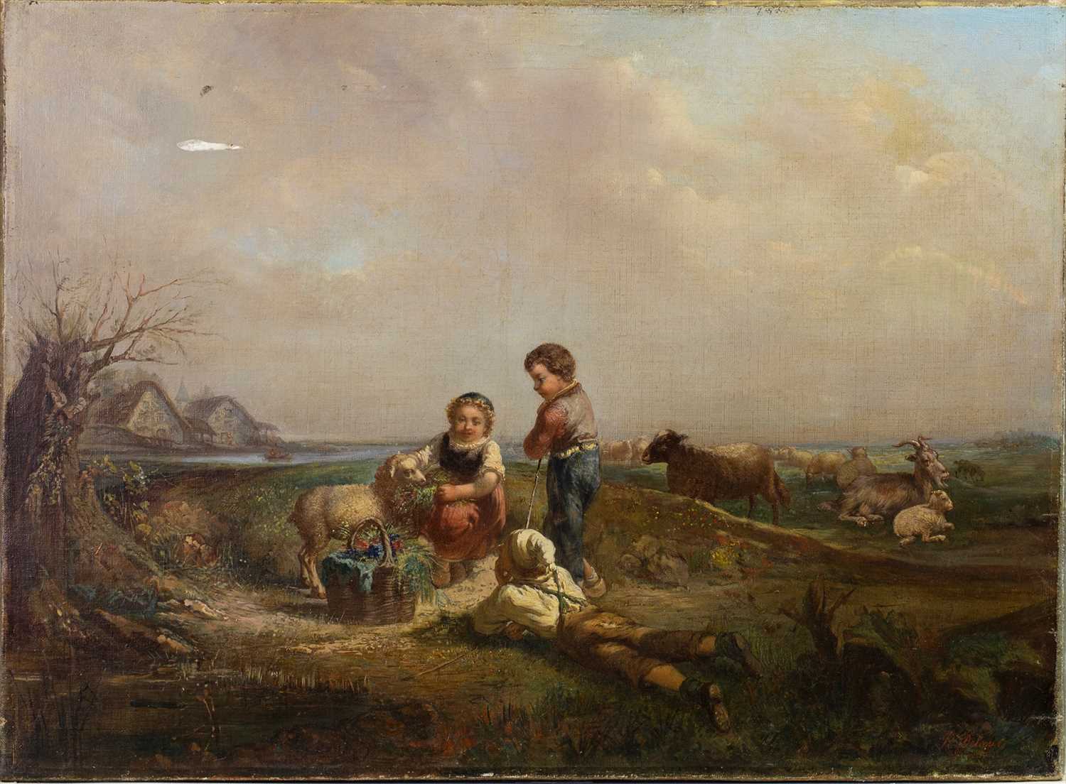 Lot 24 - CHILDREN IN A RURAL SETTING, AN OIL