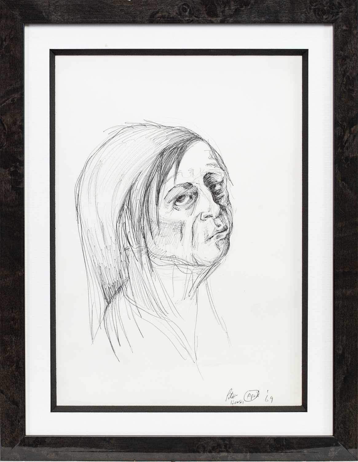 Lot 161 - A VERY EARLY PORTRAIT STUDY IN BIRO BY PETER HOWSON