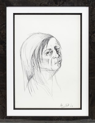 Lot 161 - A VERY EARLY PORTRAIT STUDY IN BIRO BY PETER HOWSON