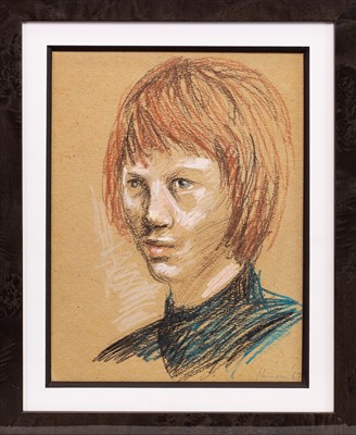 Lot 140 - AN EARLY PASTEL STUDY OF A CHILD, BY PETER HOWSON