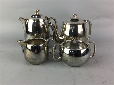 Lot 201 - A HOTEL PATTERN TEA SET, PAIR OF SHEFFIELD CANDLESTICKS AND OTHER ITEMS