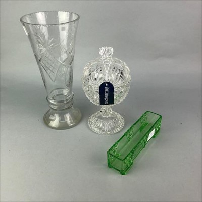 Lot 202 - A COLOURED GLASS VASE AND OTHER GLASS WARE