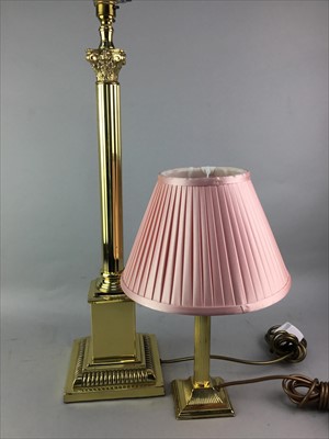 Lot 208 - A LOT OF TWO BRASS COLUMN TABLE LAMPS