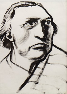 Lot 134 - AN EARLY CHARCOAL SKETCH OF A MAN, BY PETER HOWSON
