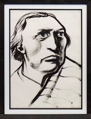 Lot 134 - AN EARLY CHARCOAL SKETCH OF A MAN, BY PETER HOWSON