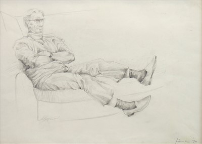 Lot 167 - MAN RECLINING, AN EARLY PENCIL STUDY BY PETER HOWSON