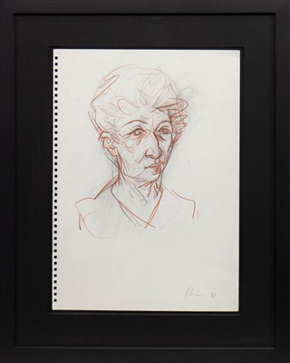 Lot 170 - PORTRAIT OF A LADY, A PASTEL SKETCH BY PETER HOWSON