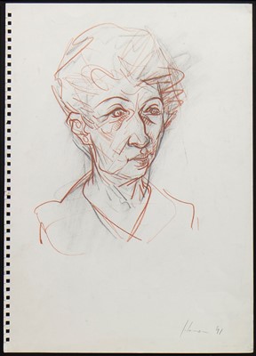 Lot 170 - PORTRAIT OF A LADY, A PASTEL SKETCH BY PETER HOWSON