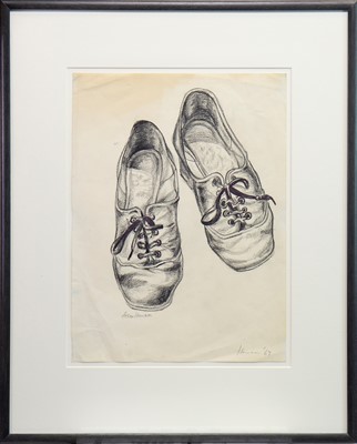 Lot 607 - VAN GOGH'S SHOES, AN EARLY CHARCOAL SKETCH BY PETER HOWSON