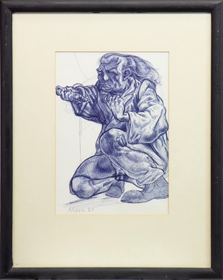 Lot 639 - THE SUPPLICANT, AN EARLY PEN AND INK SKETCH BY PETER HOWSON