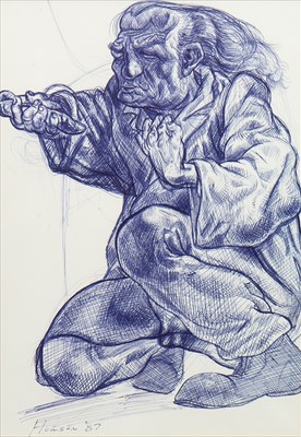 Lot 639 - THE SUPPLICANT, AN EARLY PEN AND INK SKETCH BY PETER HOWSON