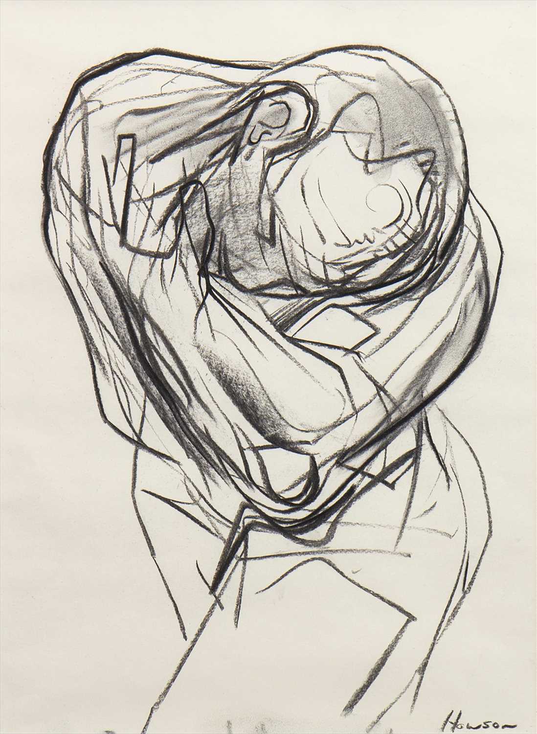 Lot 609 - CONTORTED FIGURE, A CHARCOAL BY PETER HOWSON