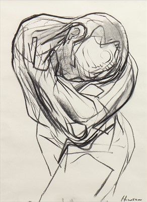 Lot 609 - CONTORTED FIGURE, A CHARCOAL BY PETER HOWSON